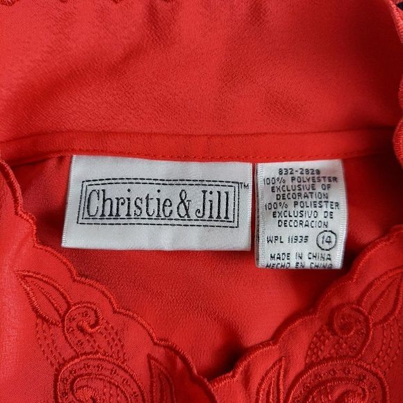 Vintage 80s Christie & Jill Embroidered Cut-out Red Blouse - Picture 8 of 16